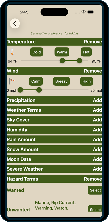My OWL Plan™ preference screen